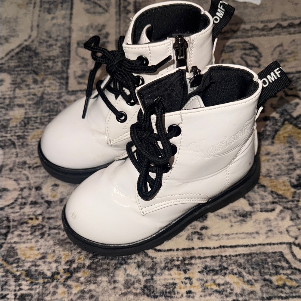 Kids Black and White Lace-Up Boots
